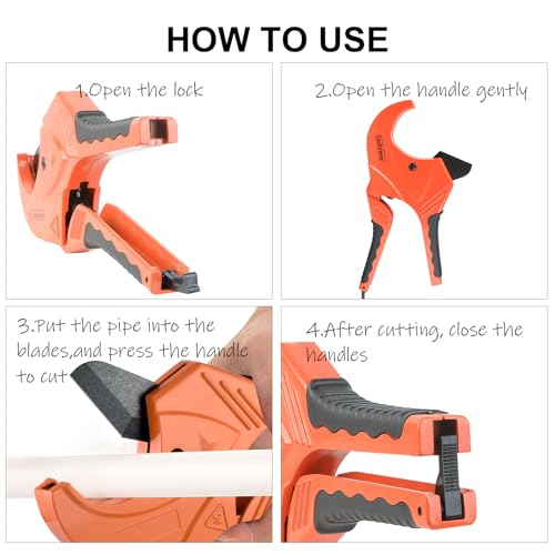 Luckyway PVC Pipe Cutter, Ratchet Pipe Cutter for PEX,PVC,PPR and Plastic Hoses, Ratcheting Pipe Cutter Tool for Home Repairs and Plumbers (1-5/8" Pipe Cutter)