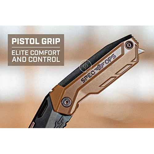 Spec Ops Tools Folding Utility Knife,Includes 3 Blades in Handle Storage, 3% Donated to Veterans