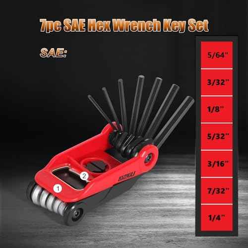 14PCS Folding Allen Wrench Sets, Metric and SAE Allen Key Set, METRIC 2mm, 2.5mm, 3mm, 4mm, 4.5mm, 5mm, 6mm. SAE 5/64¡±, 3/32¡±, 1/8¡±, 5/32¡±, 3/16¡±, 7/32¡±, 1/4"