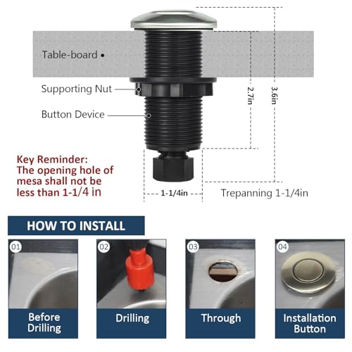 Etoolcity Stainless Steel Brushed Nickel Garbage Disposal Air Switch Kit - Single Outlet, 2.7" Long
