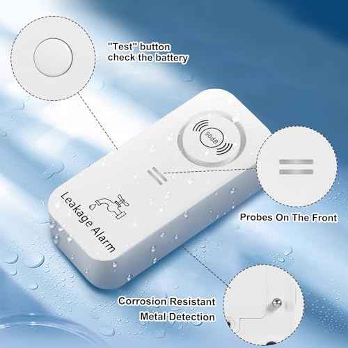 Water Sensor Alarm Leak Detector 90dB Adjustable Audio Alarm Sensor, Sensitive Leak and Drip Alert for Kitchen Bathroom Basement (2 Pack)