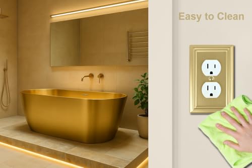 OKAWYC Single Duplex Metal Outlet Switch Cover Brushed Brass 4-Pack - Decorative Wall Plate for Receptacle and Light Switch, Durable & Easy to Install