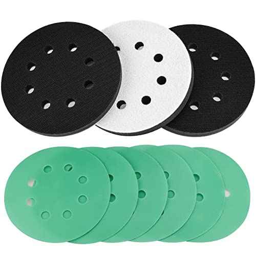 Foam Sanding Pads for Orbital Sander - 3PCS 5 Inch 8 Holes Interface Hook and Loop Surfprep Pad With 6PCS Festool Sandpapers