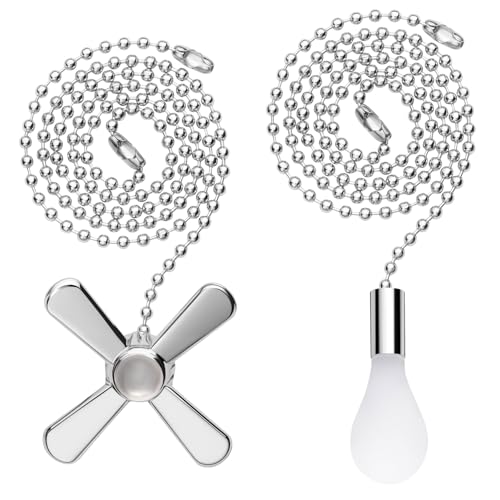 SmoTecQ Silver Ceiling Fan Pull Chain Extender 24-Inch Long with Decorative Frosted Glass Bulb & Fan Cord