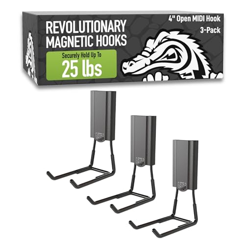 GATOR MAGNETICS 4” Magnetic Hooks Black 25 lb Load - 3 Pack, Open Hooks for Steel Surfaces
