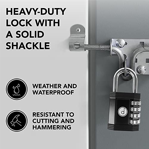 Padlock 4 Digit Combination Lock - for Gym School Locker, Outdoor Gate, Shed, Fence, and Storage - Weatherproof Metal - Keyless, Easy to Set, Resettable - Black