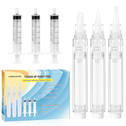Touch Up Paint Pen Set 3PCS Refillable Paint Touch Up Pens Fillable with Pointed, Round & Flat Tips Multi-Surface Brushes for Walls, Furniture, Cabinets, Wood, and DIY Projects