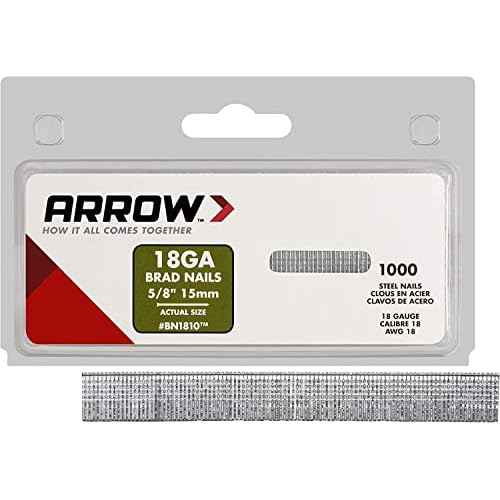 Arrow BN1810CS 18-Gauge Steel Brad Nails for Molding, Cabinets, Framing, Trim, and Finishing, Safe to Use with Electric or Battery Powered Nailers, Steel, 5/8 Inch, 1000 Count (Pack of 1)