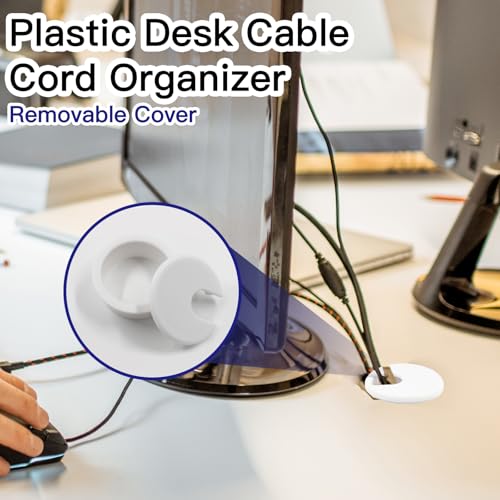 Suiwotin 2 Pack White 1-1/2 Inch Desk Grommet Cable Organizer