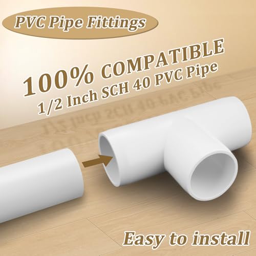 20-Pack 1/2 Inch PVC Tee Fittings - Furniture Grade Pipe Connectors for SCH40 DIY Projects, Outdoor & Indoor Use - Variation: Tee / 1/2 Inch