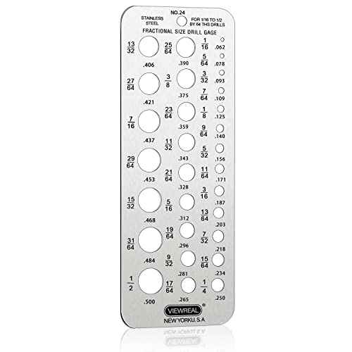 64ths Drills Stainless Steel Drill Bit Size Gauge - 1/16'' to 1/2'' Hole Gauge, 24 Fractional Sizes