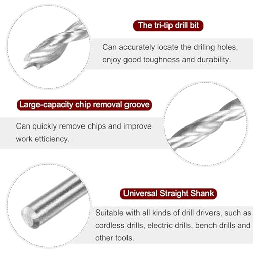 HARFINGTON 3pcs Brad Point Drill Bit 2.5mm(3/32") Dia Straight Round Shank Drill Metric Brad Point Spiral Twist Drill Bits for Carpenter Woodworking Plastic Rubber