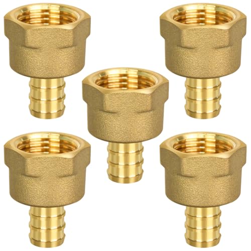 5 Pack PEX 1/2" x 1/2" NPT Female Fittings for Plumbing - Brass, Lead-Free, Corrosion Resistant