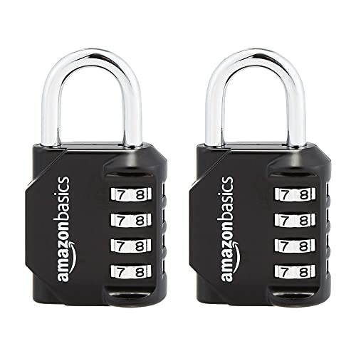 2-Pack Black 4-Digit Combination Padlocks for School Lockers, Toolboxes
