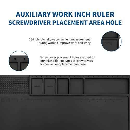 HTM-202 Black Silicone Soldering Mat Heat Resistant Large Magnetic Electronic Repair Work Mat,Expand Work Area for Soldering, Electronics, Computer Repair Etc