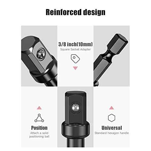 3/8 Impact Adapter Kit, 4 Pack Socket Adapter 1/4 Inch to 3/8 for Impact Driver, Automotive DIY, Extension Socket Bits, Handle Nut Driver and Drills
