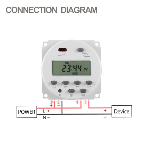 Baomain CN101A 12V Digital Programmable Timer Switch without Cover, 16A Weekly Relay