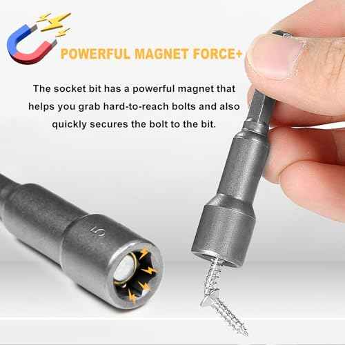 Auniwaig 5/16¡± Nut Driver Bit Sets, 5/16 Inch Nut Driver Hex Shank Quick Change Socket Nut Impact Driver Adapter Alloy Steel for Electric Drill, 2.5"/65mm Long, 10pcs