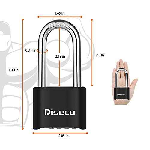 1 Pack disecu Heavy Duty 4 Digit Combination Lock, 2.5 Inch Long Shackle Outdoor Waterproof Padlock for School Gym Locker, Storage Unit, Fence, Gate, Toolbox (Black)