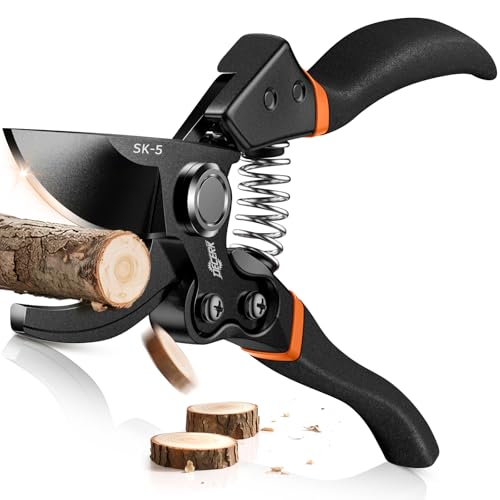 Decerk 8.5-Inch Professional Pruning Shears Black Orange | Sharp, Durable Garden Clippers for Branches Up to 3/4"