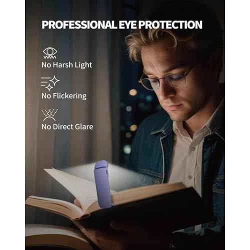 Book Reading Light, Rechargeable Clip on Booklight, Eye Caring 3 Color Temperatures & 5 Brightness Levels, Night Use for Bed, Long Lasting, Reading at Night in Bed, Romantic Purple