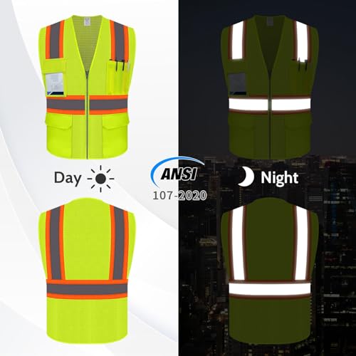 Construction Vest for Men Women, Hi Vis Mesh Vest with Pockets, High Visibility Safety Vest with Reflective Strips for Workers/Contractors/Surveyors/Drivers, ANSI Compliant, (UB-Yellow, M)