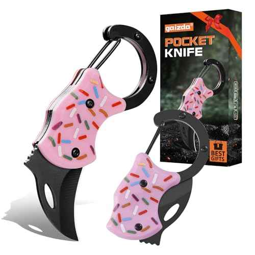 Tactical EDC Pocket Knife Gift for Men - 1.34" Stainless Steel Folding Knives with Safety Lock, Keychain Clip | Compact Survival Knife for Camping, Hiking, Outdoor & Everyday Carry(Donut)