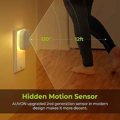 AUVON Plug-in LED Backlit Night Light with Motion Sensor & Dusk to Dawn Sensor, Dimmable Warm White Nightlight with 1-50 lm Adjustable Brightness for Bedroom, Bathroom, Stairs, Hallway (4 Pack)