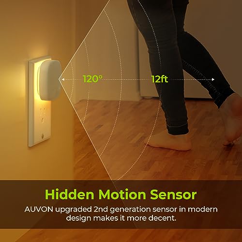AUVON Warm White Plug-in LED Night Light 4-Pack with Dusk-to-Dawn & Motion Sensor