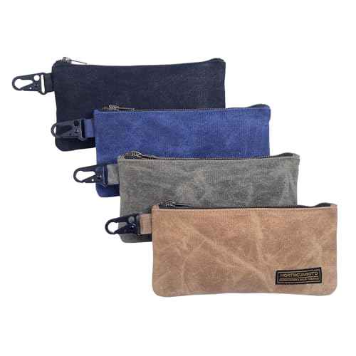 Small Tool Bag, Waxed Canvas Zippered Pouch, Tool Pouches with Zipper, Utility Small Tool Pouch for Tool Organizers and Storage, 8.5" x 4" - 4-Pack