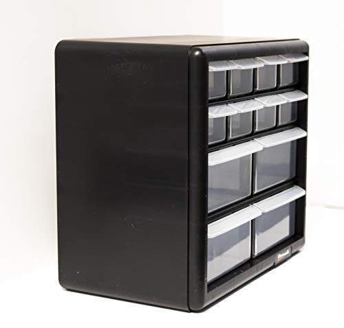 Homak 12-Drawer Parts Organizer, Black – Wall-Mountable Plastic Storage