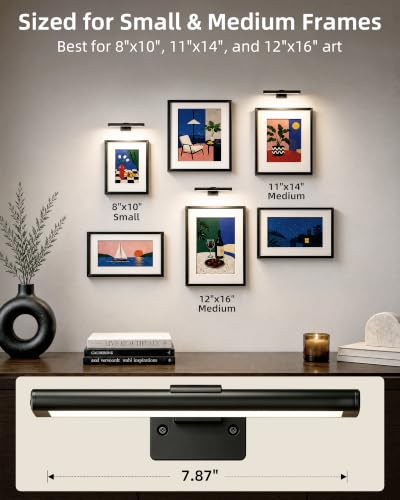 EZVALO Black Rechargeable LED Picture Light 7.87'' with Remote, 3 Color & Dimmable, Magnetic, Wall Display Lighting