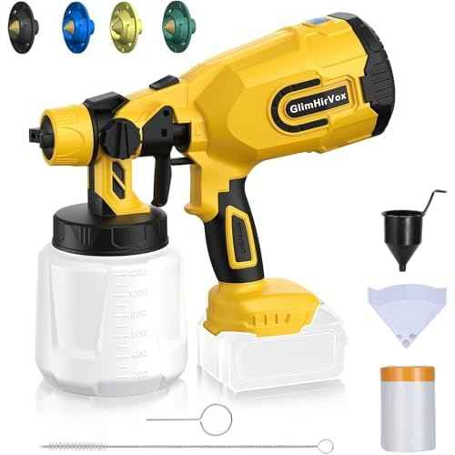 Cordless Paint Sprayer for Dewalt 20V MAX Battery, Electric Spray Paint Gun for House, 4 Copper Nozzles, Paint Spray Gun with Power Display, Paint Sprayers for Home Interior and Exterior (No Battery)