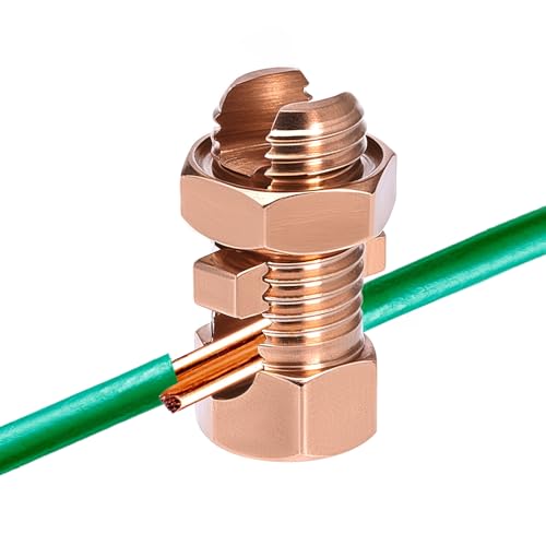 QWORK Grounding Split Bolt Connector 6 Pack - Copper Wire Clamp for 6-10 AWG Grounding