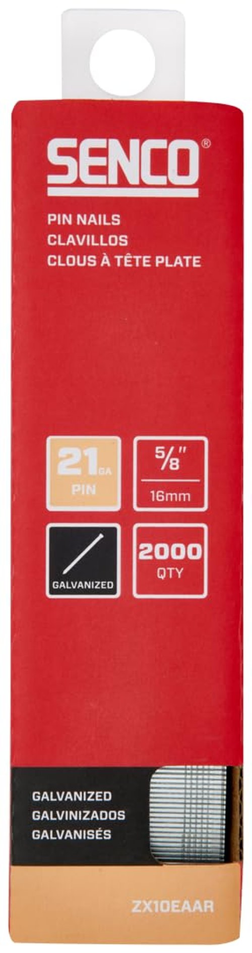 SENCO ZX10EAAR 5/8" 21 Gauge Pin Nails, Galvanized Finish 2,000 Count Pack