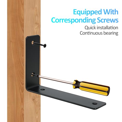 Redunest Black Heavy Duty L-Shaped Floating Shelf Brackets 5" x 4" - Pack of 4