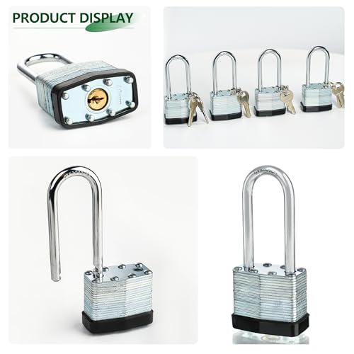 6 Keyed Alike Padlocks with 12 Keys, 40mm Heavy-Duty Padlocks with Same Keys Long Shackle Durable Hardened Steel for Gate Fence Toolbox School Gym(1.7 * 3.7inch)