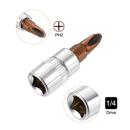 uxcell 1/4" Drive x PH1 & PH2 Phillips Bit Socket Set of 4 Pcs, S2 Steel Bits, CR-V Sockets 1.5" Length (For Hand Use Only)
