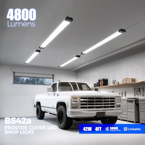 Barrina 4FT LED Shop Lights 2 Pack, 42W 4800LM Daylight White, Linkable Garage & Workshop Lighting