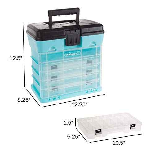 Portable Tool Box - Small Parts Organizer with Drawers and Customizable Compartments for Hardware, Tackle, Beads, or Crafts by Stalwart (Light Blue)