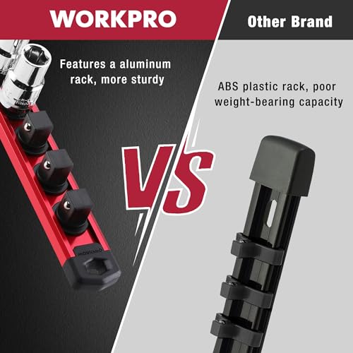 WORKPRO 3/8-Inch Drive Magnetic Socket Organizer Rail - Heavy Duty, Red Variation