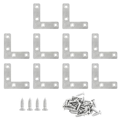 Hordion 10Pcs 2x2 Inch Silver L-Shaped Corner Brackets - Furniture Repair Plates