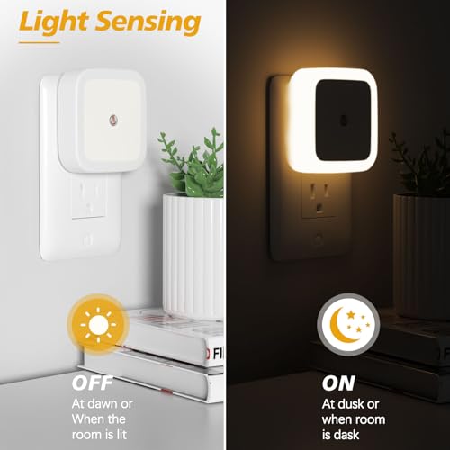 Sujeet Warm White Night Light 4-Pack Plug-in Dusk to Dawn Wall Night Lights