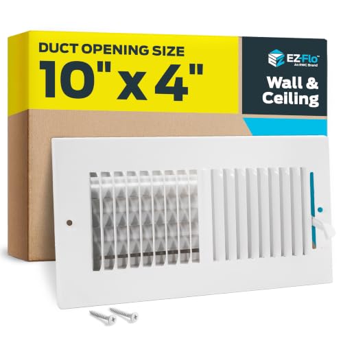 EZ-FLO 10x4 Inch White Steel Wall/Ceiling Air Vent Cover with Adjustable Dampers