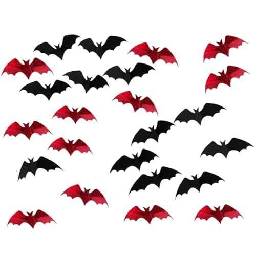 3D Bats Wall Stickers, Halloween Decors- 12 Black Bats and 12 Red Bats- Halloween Party Decoration
