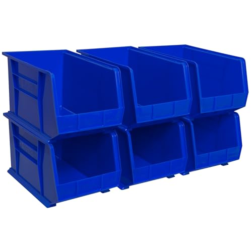 AkroBins 18x11x10 Plastic Storage Bins, Blue, 6-Pack - Akro-Mils 30260, Stackable