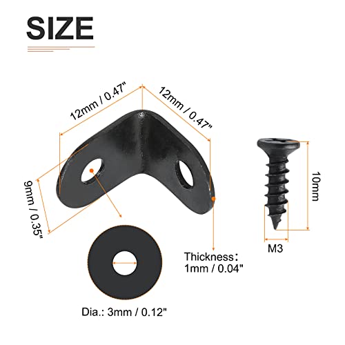 DTGN 0.47x0.47x0.35 Inch Black Metal Corner Brackets 12-Pack with Screws