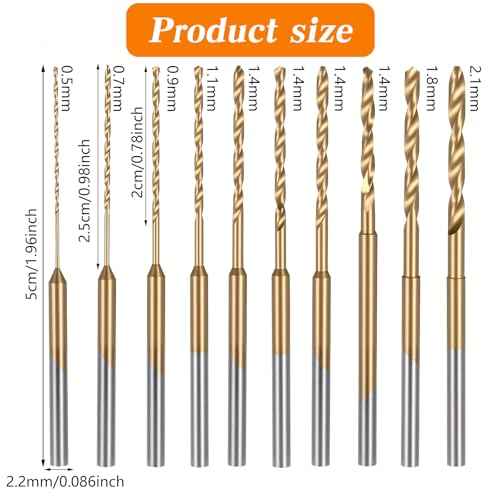 Mini Twist Drill Bit Set, 10Pcs 0.6mm-2.2mm, HSS 2.35mm Micro Drill Bits Set Shank Titanium Coated Tiny Drilling Bits Hole Drilling Tool for DIY, Wood, Jewelry