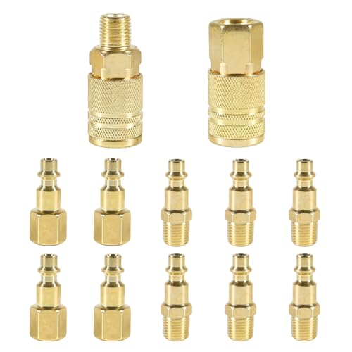 DIANN 12pcs Air Coupler and Plug Kit 1/4 Inch NPT Brass Air Hose Fittings Brass Quick Connector Air Fittings