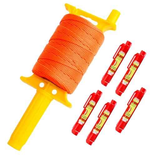 Reloadable Line String with Handle, 18 Braided 540 FT Construction Nylon Line Reel with 5 Built-in Levels for Precision Work, DIY, Surveying and Gardening